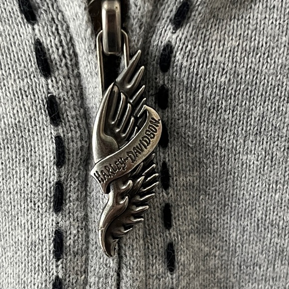 Harley-Davidson Light Gray Pullover Half-Zip Logo Pull Embroidered Sleeves SZ L - Picture 3 of 7